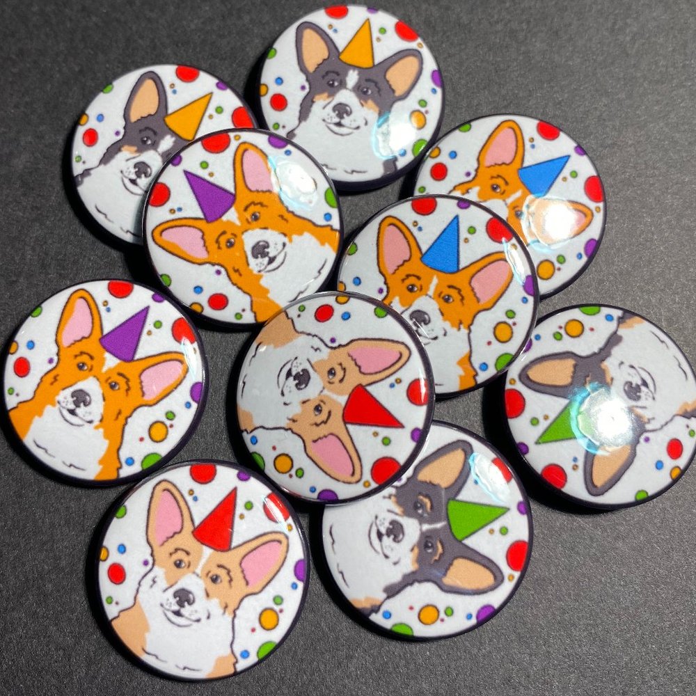 Welsh Corgi Dog Birthday Pin Button Party Favors